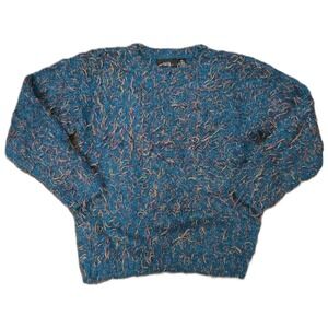 Vintage 80s Pasta Eyelash Knit Sweater Green Mohair Medium